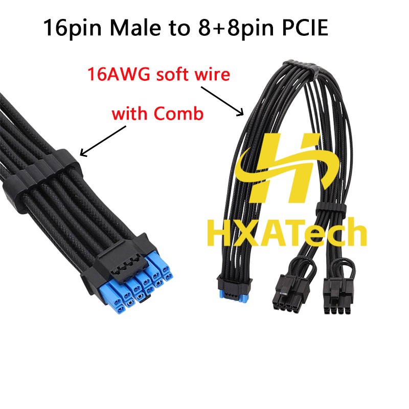 Dual 8Pin To 16Pin 12Vhpwr Cable - HXATech-Renkli 12VHPWR - Çift 8Pin Ekran